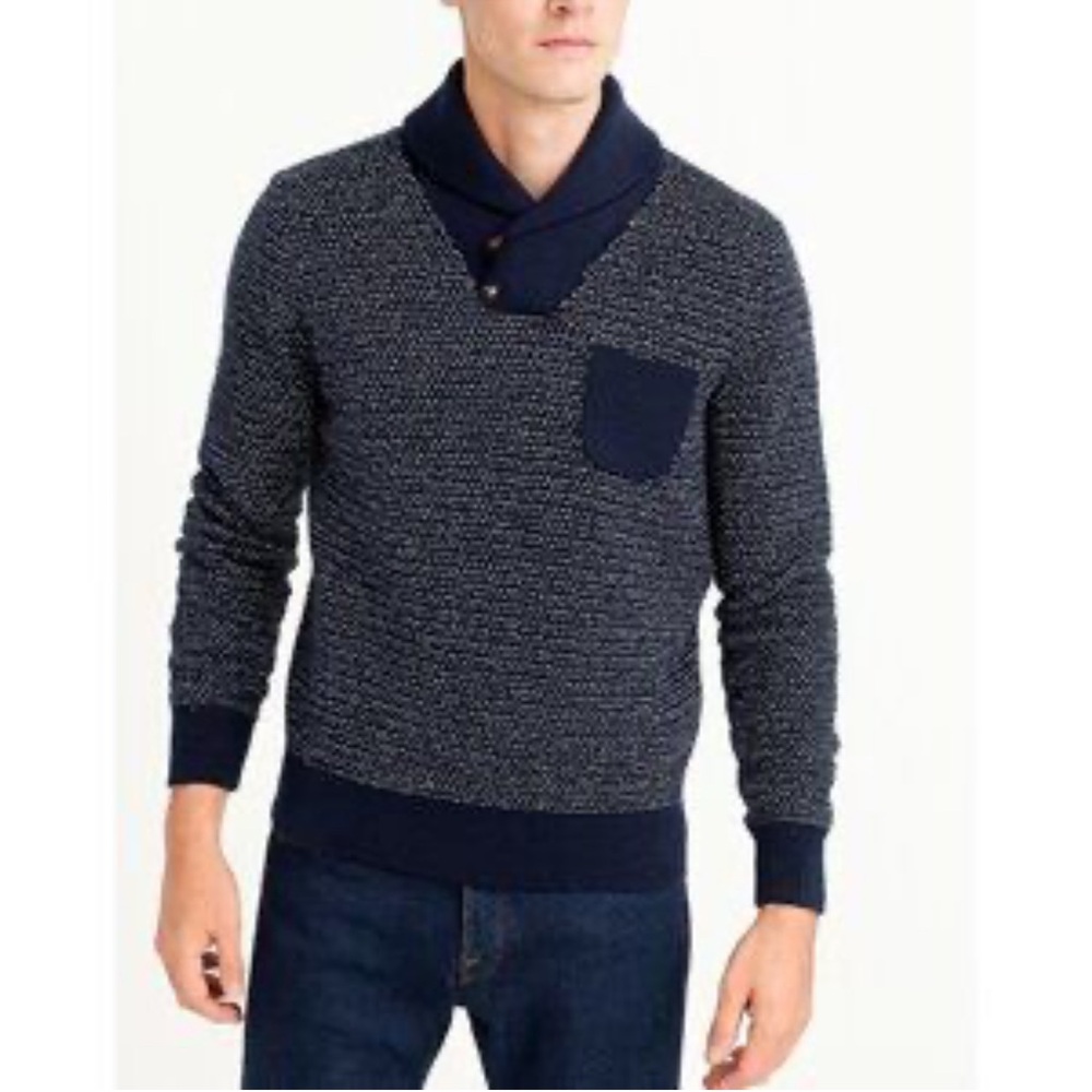 J. CREW Men's 100% Lambswool Shawl Collar Patterned Sweater, Blue | Sz XL?